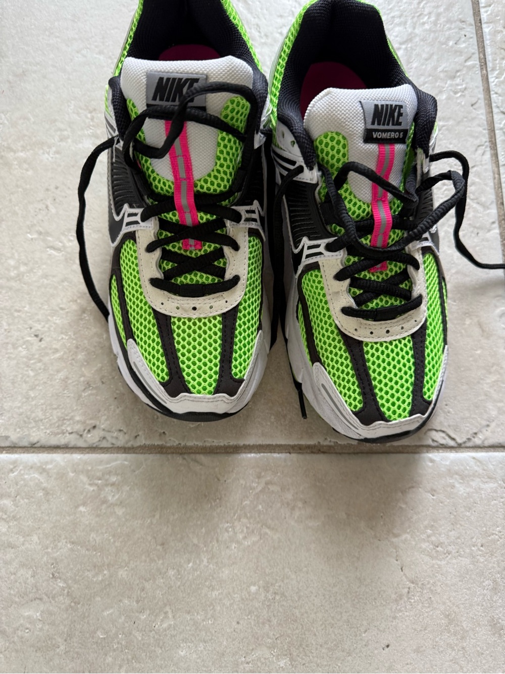 Nike Kids Neon Green, White & Black Running Sneakers with Pink Accents - Picture 3 of 4